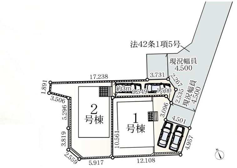 伊勢原市沼目第26　新築戸建　全2棟1号棟の区画図