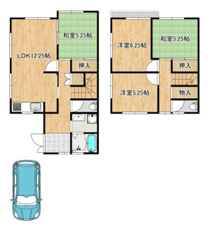 【間取り】 | 光明台２丁目　中古テラスハウス | 【広々４ＬＤＫ+庭】子供部屋や趣味のお部屋も作れます！是非現地にてご確認ください！