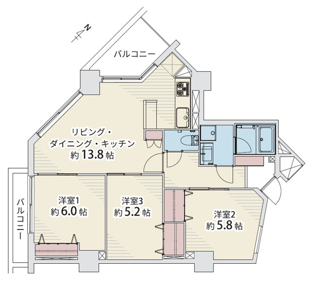 【間取り】 | ノバオリンピアードタワー | 角住戸☆全洋室3LDK♪給排水管含む、水廻り設備一新！フルリノベーション後のお引渡し☆（令和8年2月中旬完了予定）食洗機＆浄水器・浴室乾燥機完備☆照明器具付き☆安心のアフターサービス保証付きです☆