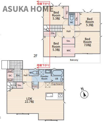 横浜市戸塚区平戸町の間取り|２２帖のLDKに全洋室５帖以上の余裕の広々間取り。