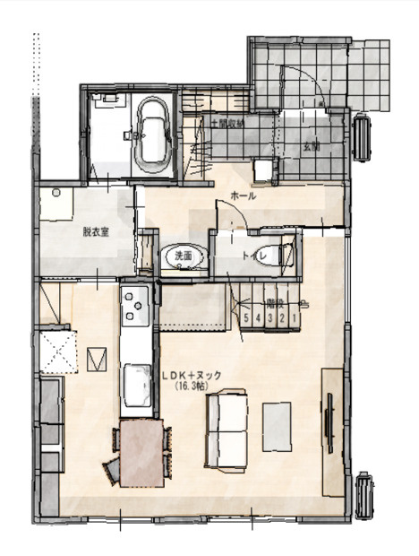 南国市篠原2号地　新築一戸建ての間取り|LDKにヌックを設けた間取り。読書やワークスペースなど多用途に使える＋αの空間が魅力