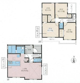 【間取り】 | 中央区淵野辺本町1丁目  7号棟 11期 | 都市ガス　二部屋から行き来できる南向きバルコニー　Ｗロックカードキー　食洗器・浄水器　浴室乾燥機+窓　リビング折上天井　メイン洋室勾配天井　全居室収納　パントリー　LDK19帖