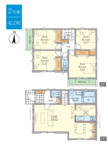 松戸市栄町西５丁目新築戸建【古ヶ崎小学校：9分】の間取り|2号棟：4LDK