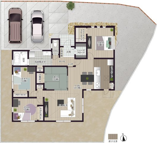 【間取り】 | 瀬高町下庄建売 | 光溢れる開放的なリビング。理想の家族時間がここから始まる