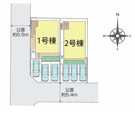 小田原市小竹　新築戸建　全2号棟1号棟の区画図