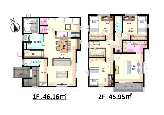 福岡市屋形原1丁目第2-2棟(2号棟)の区画図|配置図（2号棟）