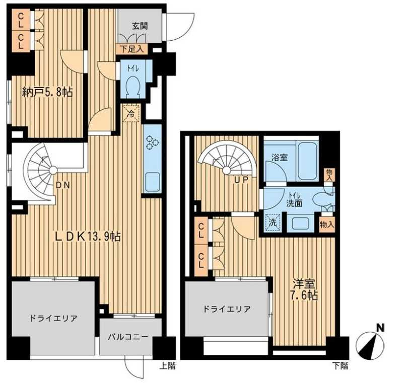レジデンス三宿　ネット無料　トランクルーム　メゾネットの間取り
