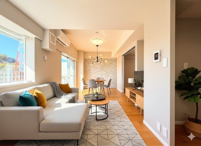 コスモ戸塚リベラヒルズA棟の居間・リビング|◆一家だんらんのスペースとなるＬＤＫ。窓から明るい光が差し込み、思わず家族の会話も弾む快適な空間。
(家具はイメージです)