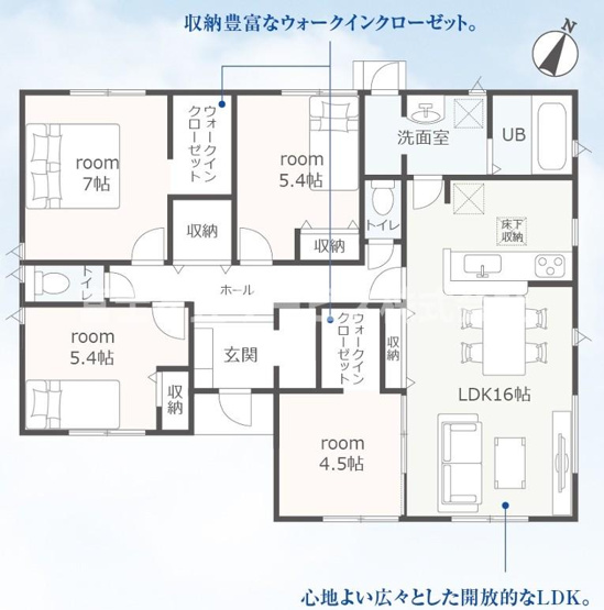 【間取り】 | 袋井市深見 5期 新築一戸建て 1号棟  | 効率的かつ暮らしのことをしっかり考えた間取りです
