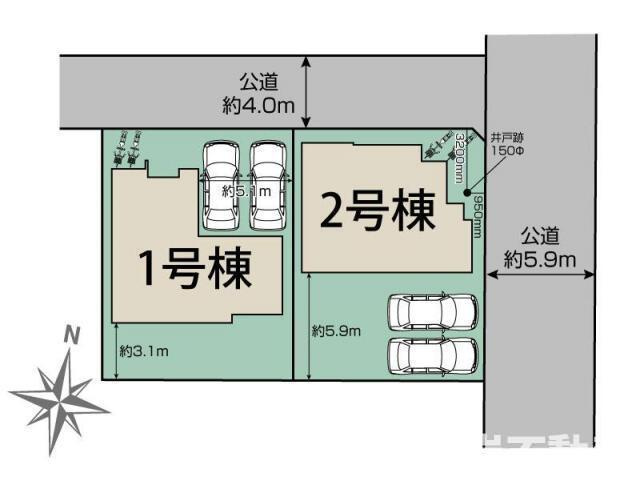 平塚市虹ケ浜　新築戸建　全2棟の区画図|対象1号棟
