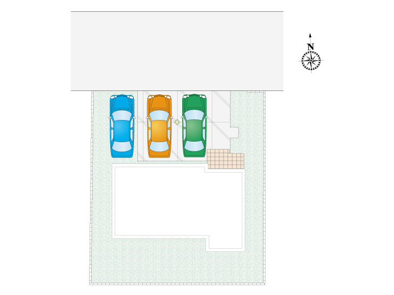 行田市向町３区画２号棟　配置図　車３台駐車可