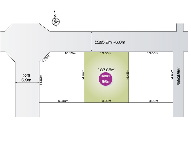 行田市向町３区画２号棟　区画図　土地約56坪　