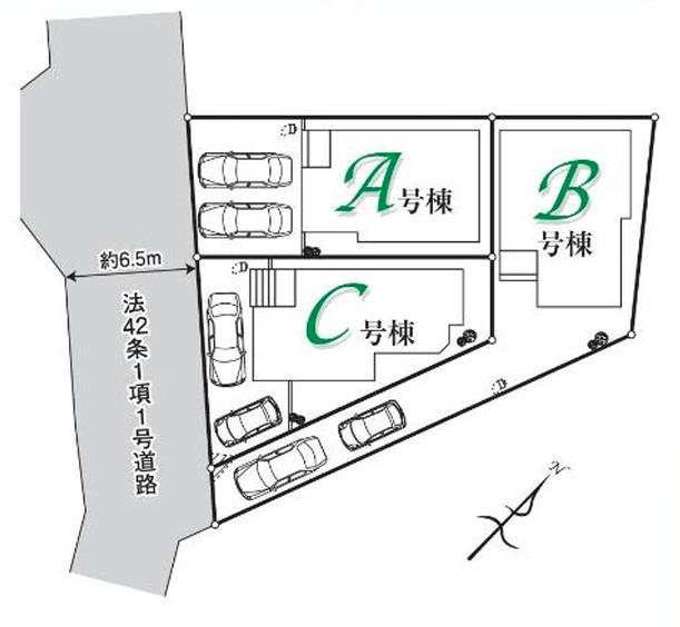 新築/新座市大和田5丁目　の区画図|駐車場あり（車種による）