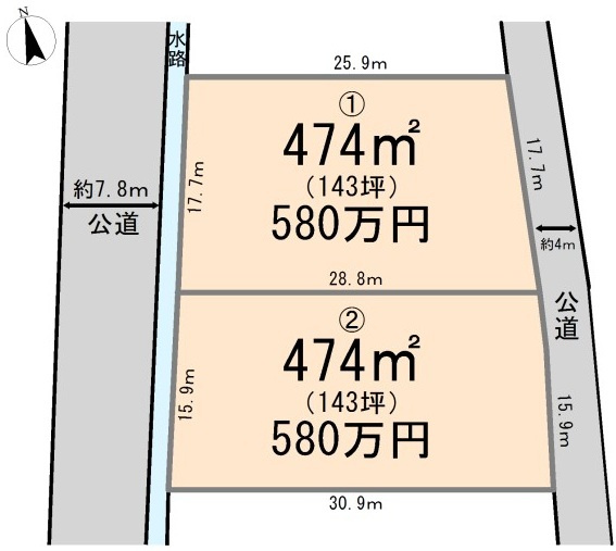 東松山市下唐子　土地143坪の土地図