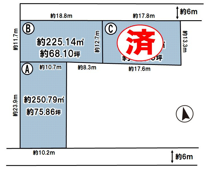 《分譲地》結城市結城　全3区画の区画図