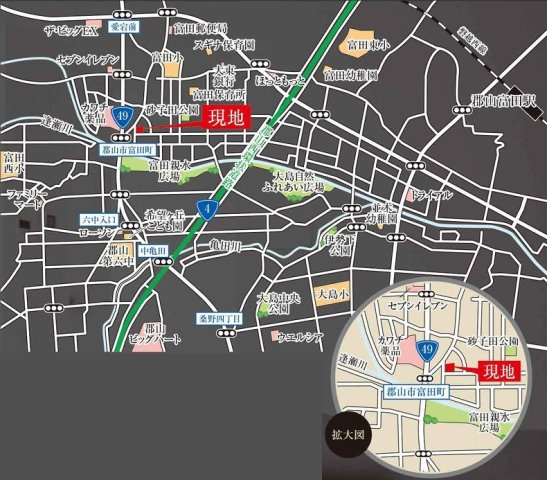 新築戸建・新築建売　郡山市富田町字前川原　富田小・富田中の地図|現地案内図