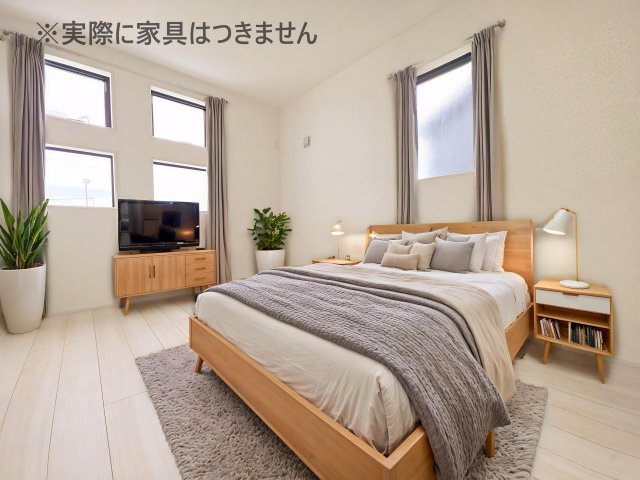 新築戸建・新築建売　郡山市富田町字前川原　富田小・富田中の洋室|画像はバーチャルホームステージングの加工による演出で、実際の家具は付きません。