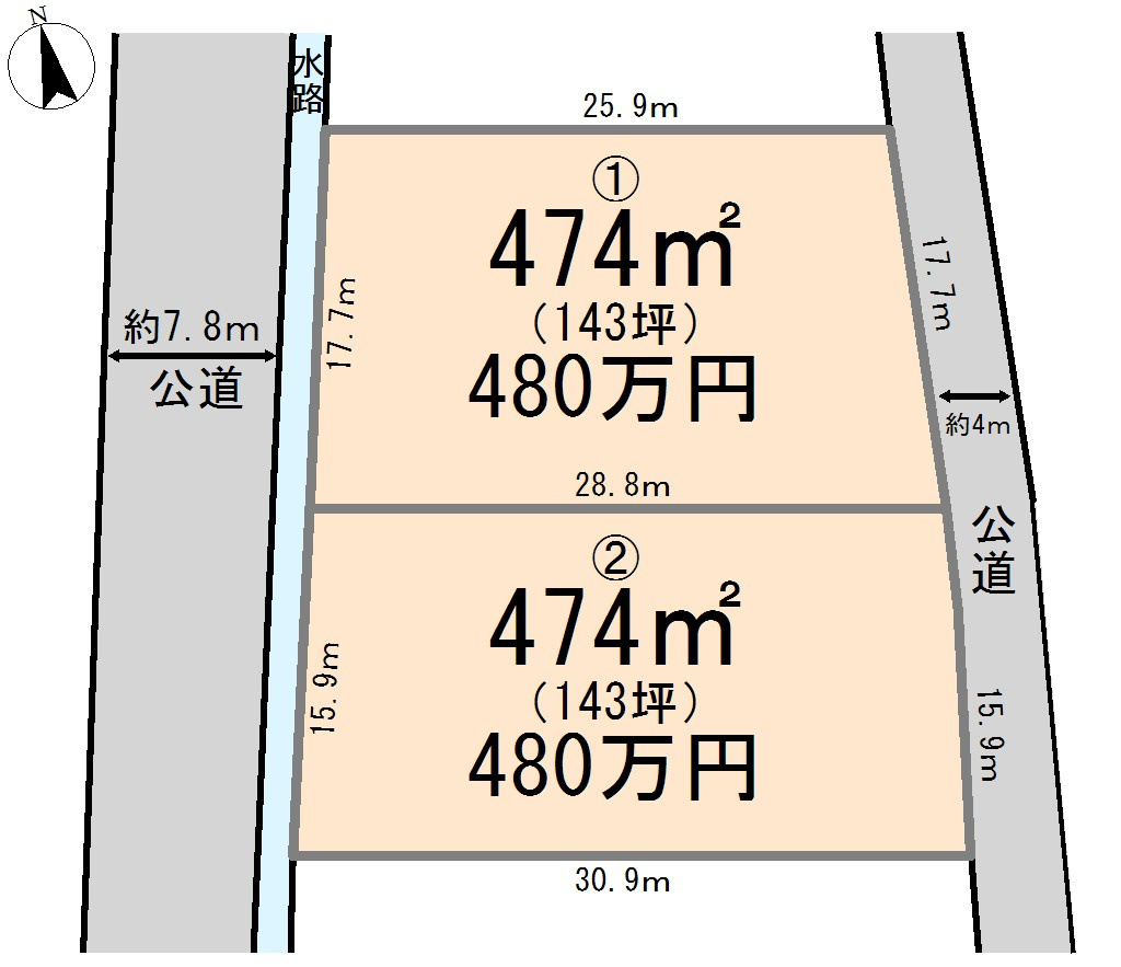 東松山市下唐子　土地143坪の土地図|②区画