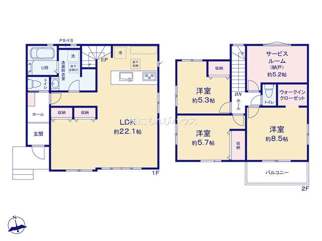 上尾市錦町1期　新築一戸建て　KEIAI GRACE　01の間取り|【全2棟・1号棟】上尾市錦町1期　新築一戸建て　KEIAI GRACE　01・3SLDK・土地面積124.51m2・建物面積104.62m2