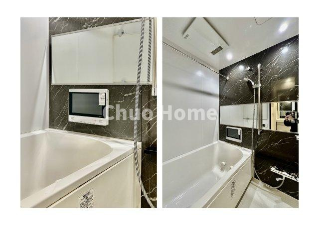 ミルーナヒルズ亀有の浴室|【バスルーム】テレビ・暖房換気乾燥機付きシステムバスルーム。暖房・冷風・換気・乾燥など、毎日を快適に過ごせるうれしい機能が揃っています。雨の日の洗濯物も安心です。