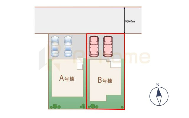 水戸市双葉台1丁目　新築戸建て　B号棟の区画図|大きなお買い物だからこそ、メリット・デメリットを伝えさせて頂きます。
R-homeにお任せください♪