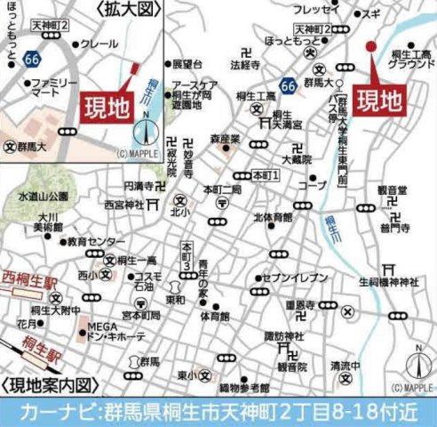 【新築平屋】桐生市天神町第3　限定１棟　クレイドルガーデン　新築建売の地図