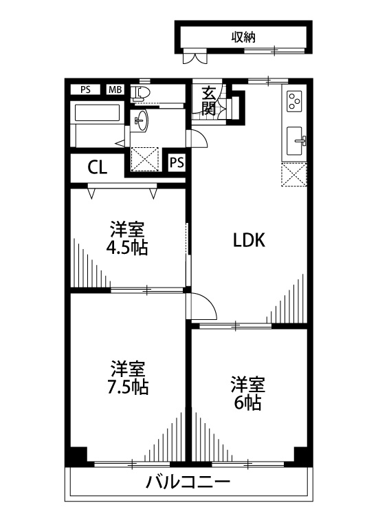 クローバーハイツ森小路3号棟の間取り