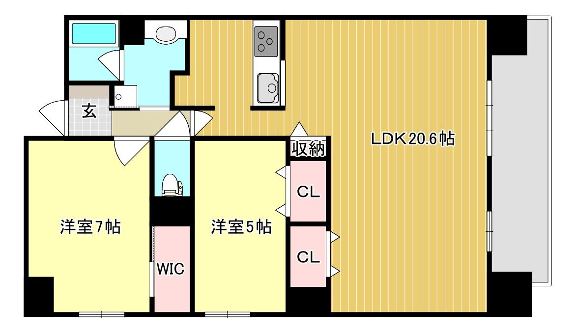 デュオプレステージ姫路マークスフォート　9階の間取り|2LDKです。