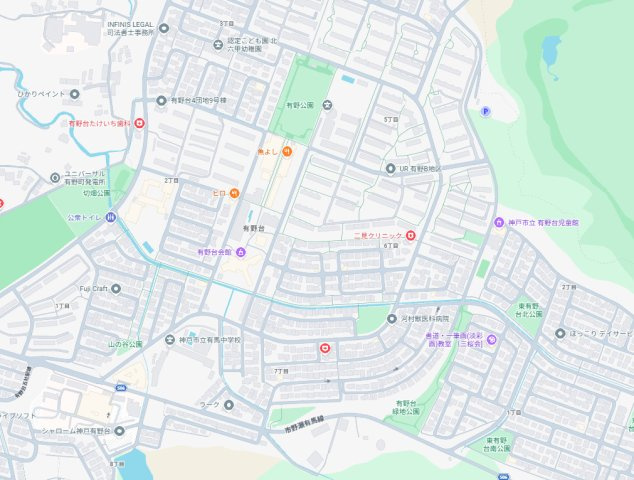 神戸市北区有野台　新築一戸建ての地図