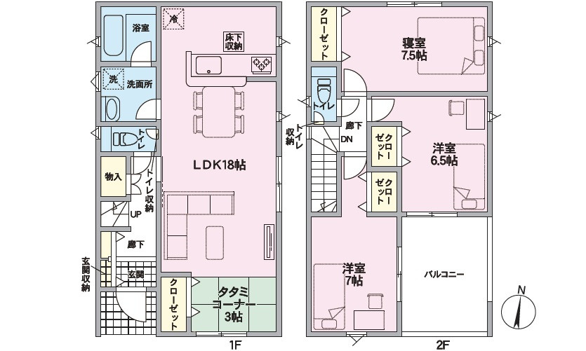 広島市南区向洋新町3丁目　新築一戸建て(全2棟)の間取り|ＮＯ2　