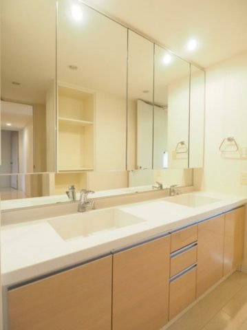 親子が並んで洗顔などの身支度ができるダブルボウルを採用※2019年3月撮影