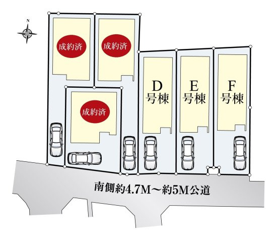 練馬区桜台4丁目 全6棟 E号棟の区画図|南側公道に面する日当り良好な全6棟
全棟土地・建物面積105㎡超のゆとりある邸宅です♪