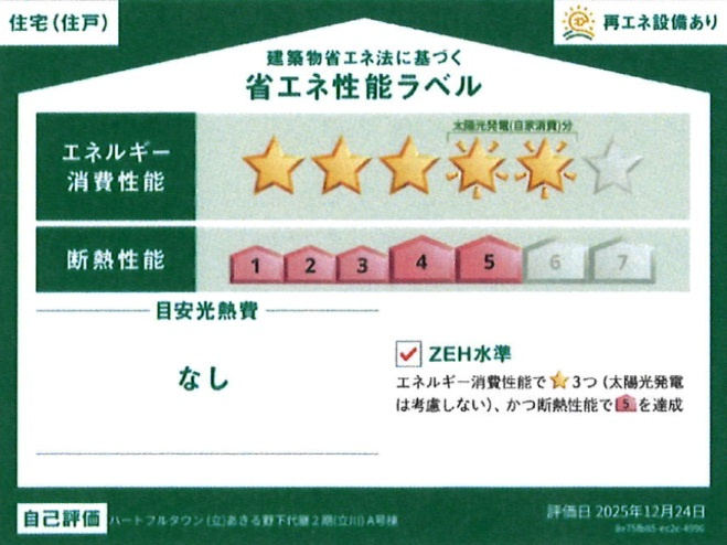 あきる野下代継2期　新築戸建　全1棟　A号棟の省エネ性能ラベル
