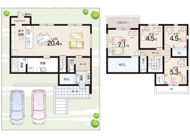 三田市つつじが丘南　新築一戸建ての間取り