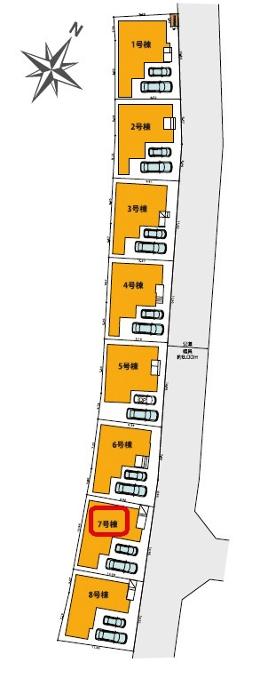 所沢市上安松・全8棟　新築一戸建　7号棟　の区画図|【全8棟・7号棟】整形地・土地面積110.93平米（約33.55坪）