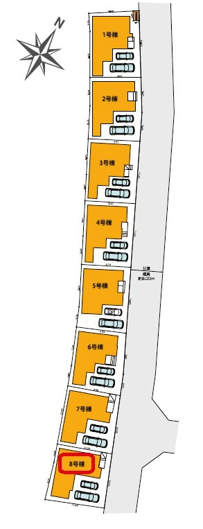 所沢市上安松・全8棟　新築一戸建　8号棟　の区画図|【全8棟・8号棟】整形地・土地面積111.12平米（約33.61坪）