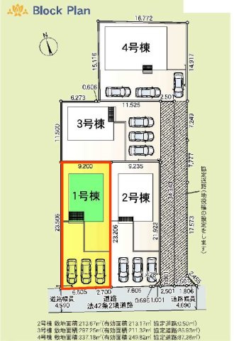 新築　太田市新田上江田町第1　クレイドルガーデン　１号棟の区画図|1号棟　区画図　南側接道幅員約4.5ｍ			
	
