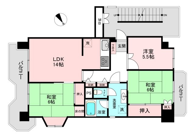 【間取り】 | 新ゆりｸﾞﾘｰﾝﾀｳﾝアカシア街区３号棟 | ☆なんと言っても角部屋・最上階なのが嬉しい♪
