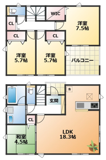 【間取り】 | CRADLEGARDEN宇都宮市野沢町第4 | 全室南向きで陽当たりの良い間取りです