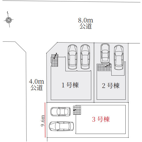 【同施工物件ご案内可能】刈谷市高津波町　全3棟の区画図|全体区画数｜全3棟
◆駐車並列2台可能！(但し、車種による)
◎まずは、お気軽にお問い合わせください。現地を案内しながら周辺環境も見て頂けます。　　　　　　　　　　　　　　　　　　　　　　　　　　　　