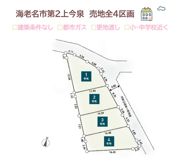 【土地図】 | 建築会社を自由に選択し、間取りの選択肢広がる「建築条件なし」
相鉄×小田急２路線２駅利用OK！
小・中学校近く、コンビニ（徒歩６分）暮らしやすさもお墨付きですよ♪
