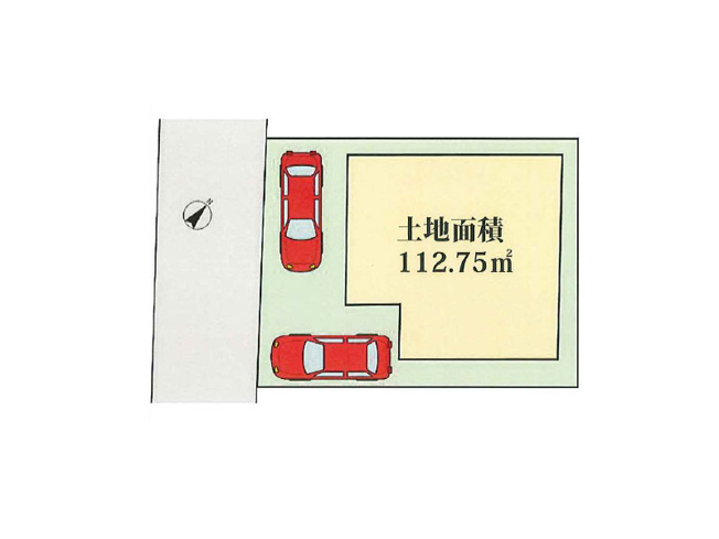 【土地図】 | 富士見市鶴瀬西3丁目　建築条件付売地　全1区画　(ふじみ野店) | 駐車2台可能です！(車種による)
※図面を基に作成しています。現況と異なる場合は現況を優先いたします。