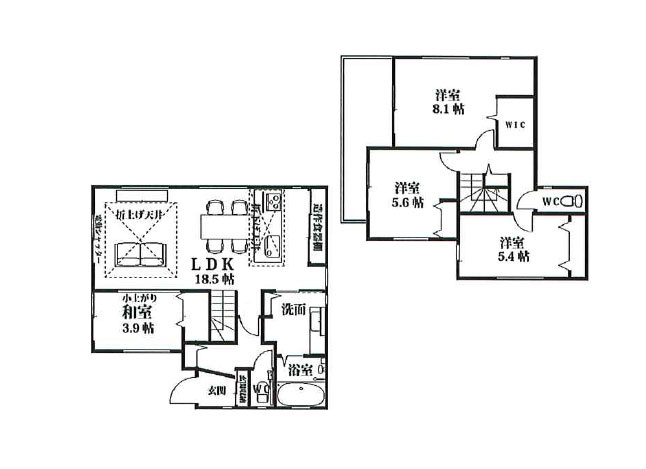【参考プラン】 | 富士見市鶴瀬西3丁目　建築条件付売地　全1区画　(ふじみ野店) | 建物価格：1250万円/建物面積：100.51ｍ2　2階建て4LDK、小上がり和室プランを建築可能！別途建物建築費がかかります。(間取変更は不可ですが、設計の検討過程で修正等が生じる場合があります。)