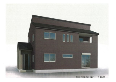 【外観パース】 | 桜川市東桜川3丁目4LDK新築建売住宅 | 南側からみた外観パースです