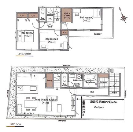 【土地図＋建物プラン例】 | 板橋区高島平５丁目　建築条件付売地　１区画 | 3LDK・建物面積89.90ｍ2・建物参考価格1880万