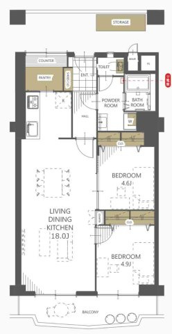 クローバーハイツ森小路二号棟の間取り|2LDK