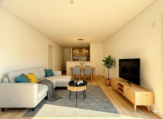 戸塚区深谷町　新築戸建て　第1のその他|◆家族で食卓を囲むダイニングスペースと、ソファでゆったりくつろぐリビングスペースがしっかり区切られているので家具の配置や用途を使いわけしやすいです。
(家具はイメージです)