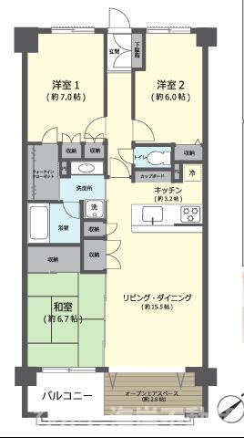 グランシティ湘南海岸の間取り|南東向き　３LDK