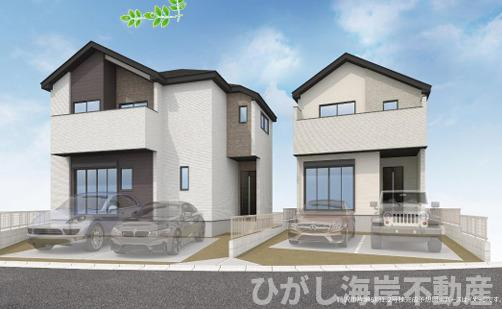 藤沢市片瀬４丁目　新築戸建　全２棟の外観パース|イメージパスですので実際のものと多少異なります