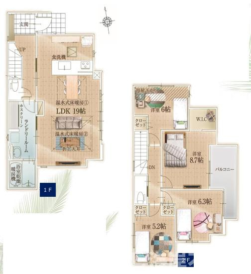 藤沢市片瀬４丁目　新築戸建　全２棟の間取り|東向き　４LDK